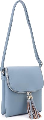 Isabelle Womens Multi Compartment Magnetic Closure Flap Crossbody with Tassel Zipper