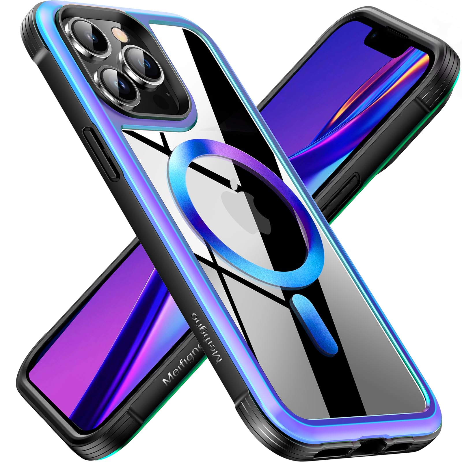 MeifignoRainbow Series for iPhone 12 Pro Max Case [MagSafe Compatible & 3X MIL-GRD Drop Protection], Aluminum Frame with Clear Back for iPhone 12 Pro Max Phone Case Magnetic 6.7", Iridescent