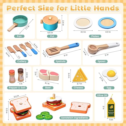 Miniatura 6 de 35 piezas de accesorios de cocina de madera, juguetes de cocina de juego de simulación para niños pequeños, juego de cocina de madera, juego de