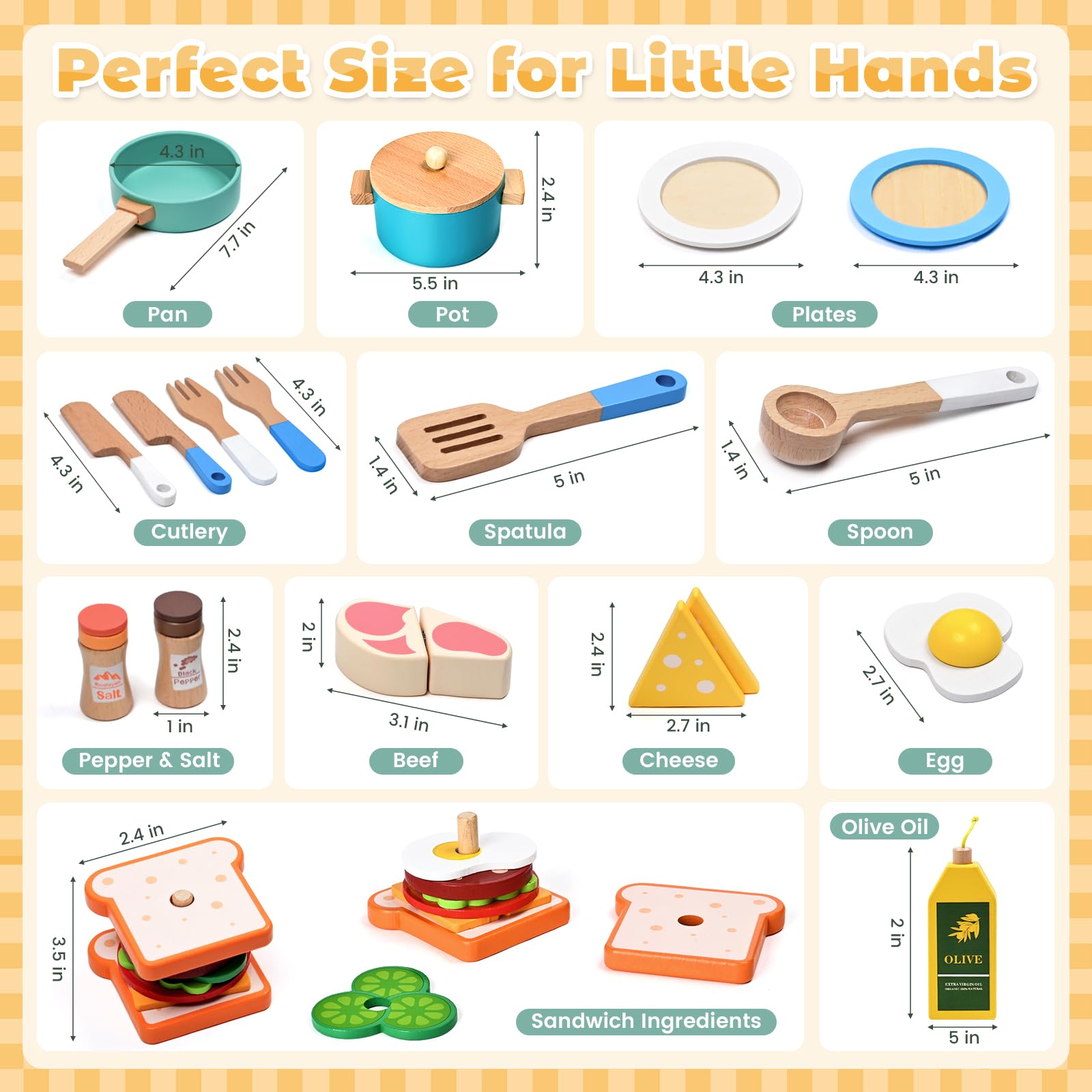 35 piezas de accesorios de cocina de madera, juguetes de cocina de juego de simulación para niños pequeños, juego de cocina de madera, juego de cocina, ollas y sartenes, regalos para niñas y niños de 6
