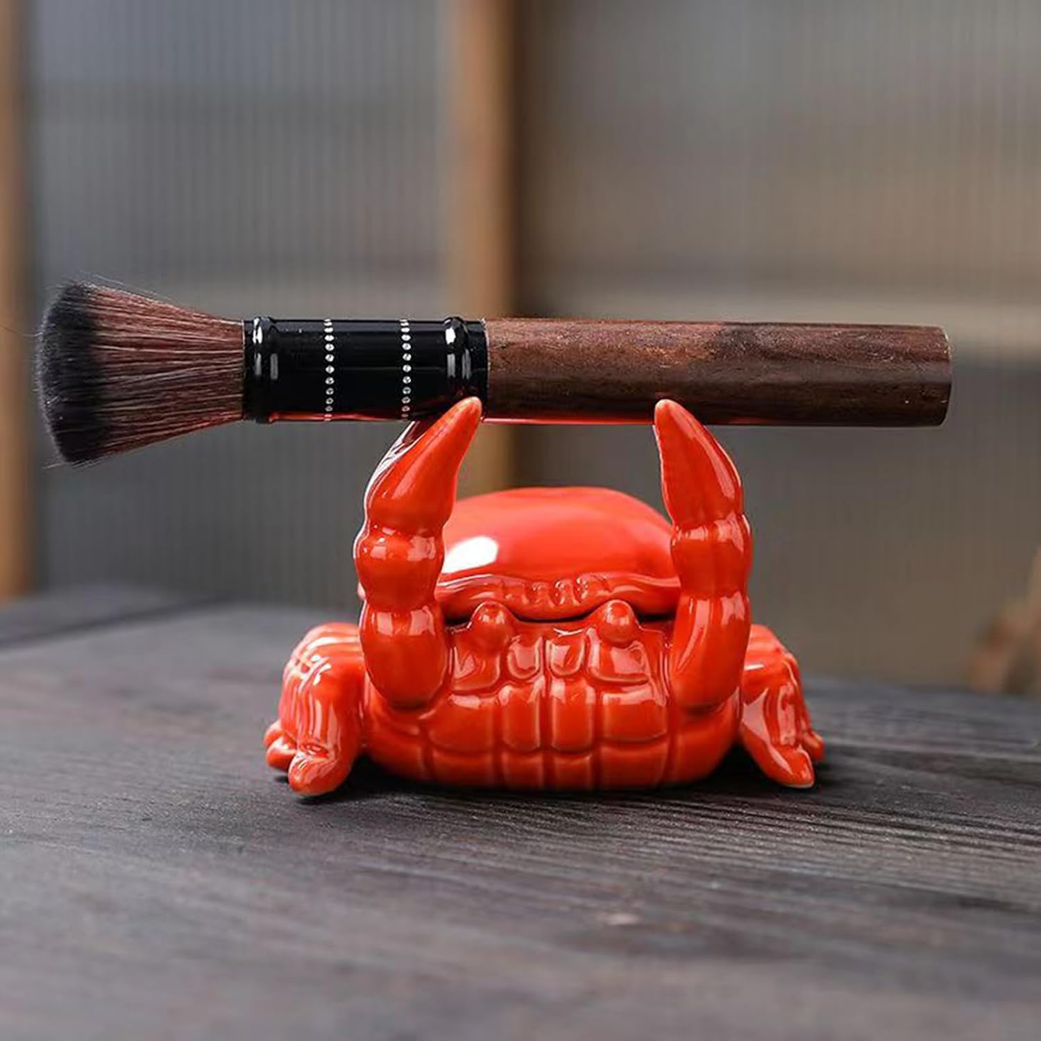 Crab Ashtray with Lid for Cigarette Ceramic Red Windproof Ash Tray for Home Office Tabletop Outside Patio Outdoor