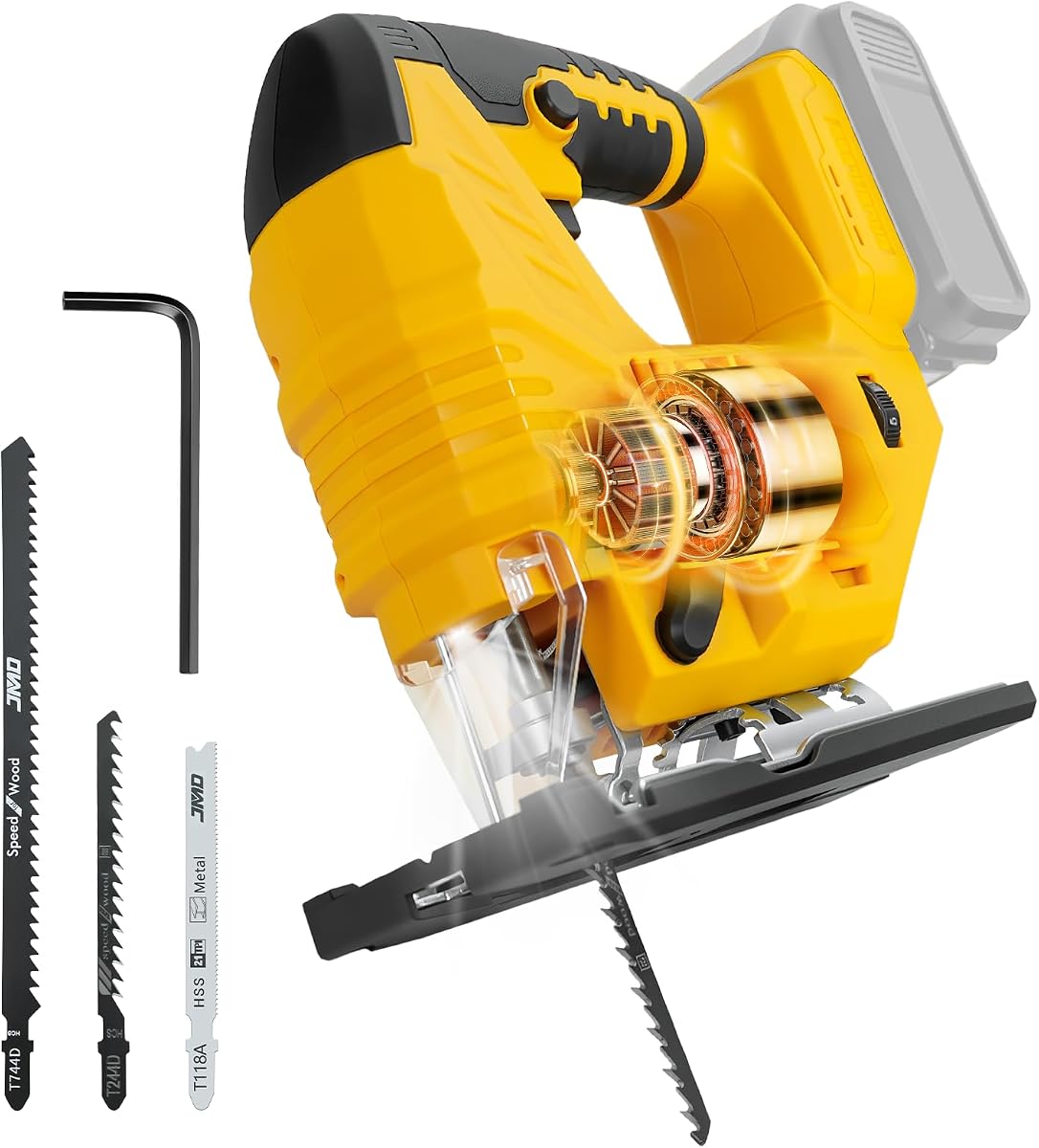 Sierra de calar inalámbrica para batería Dewalt de 20 V, sierra de calar sin escobillas con luz LED, 7 velocidades variables, cortes biselados de 45°, 4 ajustes orbitales, 3 hojas de calar para cortar madera/metal
