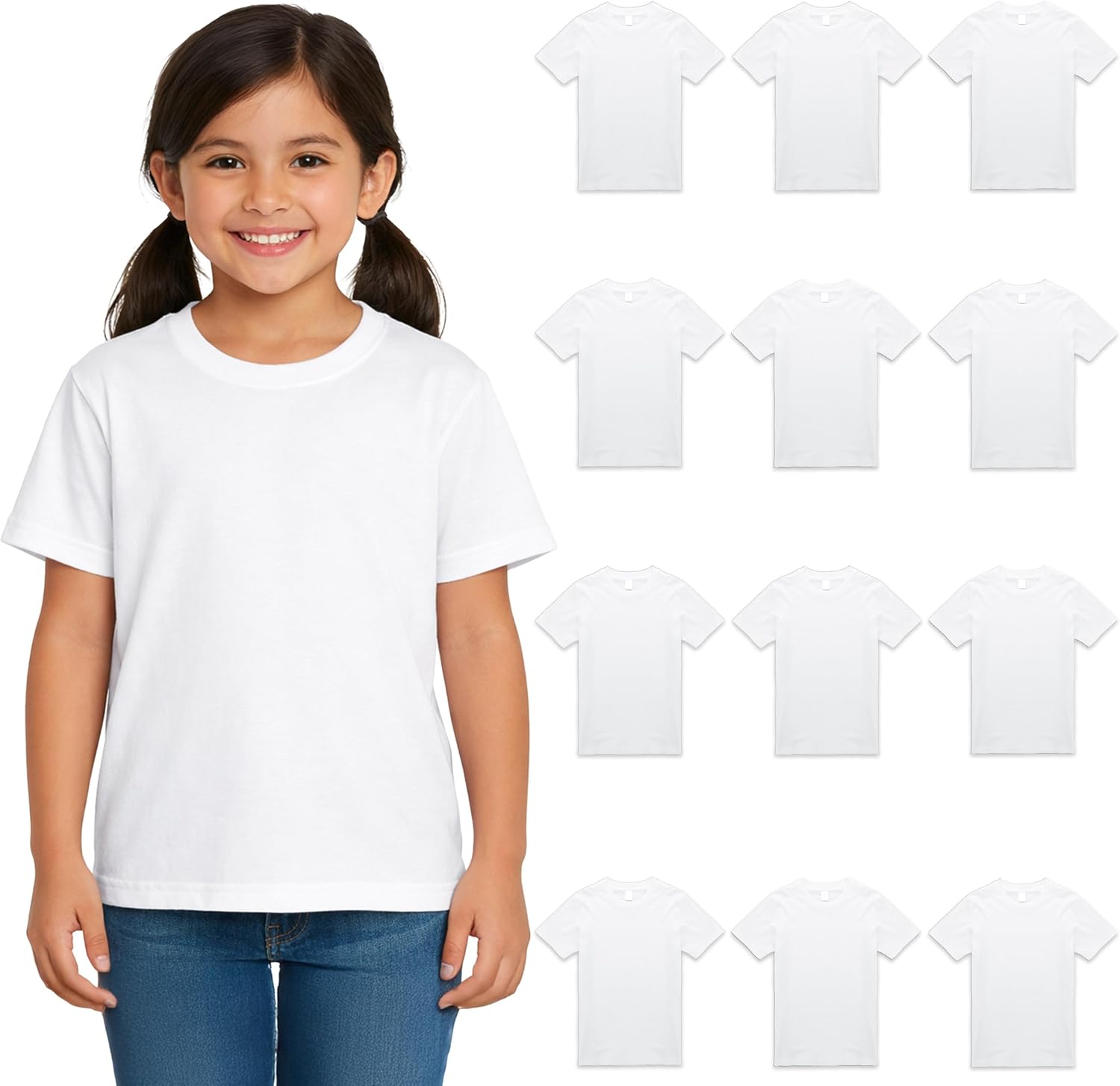 BILLIONHATS 12 Pack Kids Cotton Tshirts Bulk, Wholesale Unisex Children Tees, Lightweight Tshirt Packs for Girls