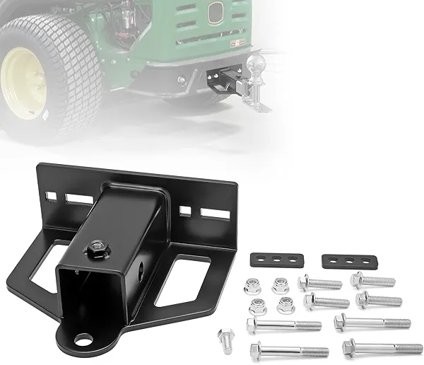HOWBOW Zero Turn Lawn Mower Hitch with 2" Receiver, 6mm Steel Trailer Hitch with Chain Slot, Upgraded Reinforced Washer & Weld-On Bolt Lock System, Universal Fit for Tractor, ATV, Golf Cart, Trailer