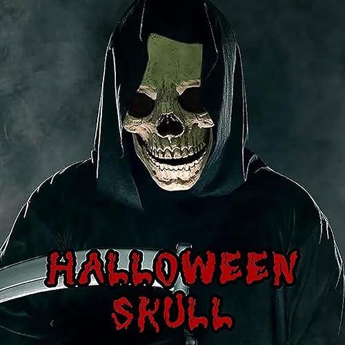 Miniatura 2 de QCCX Máscara de Halloween, máscaras de calavera con mandíbula móvil, esqueleto aterrador de látex para fiesta de cosplay, máscara de calavera de