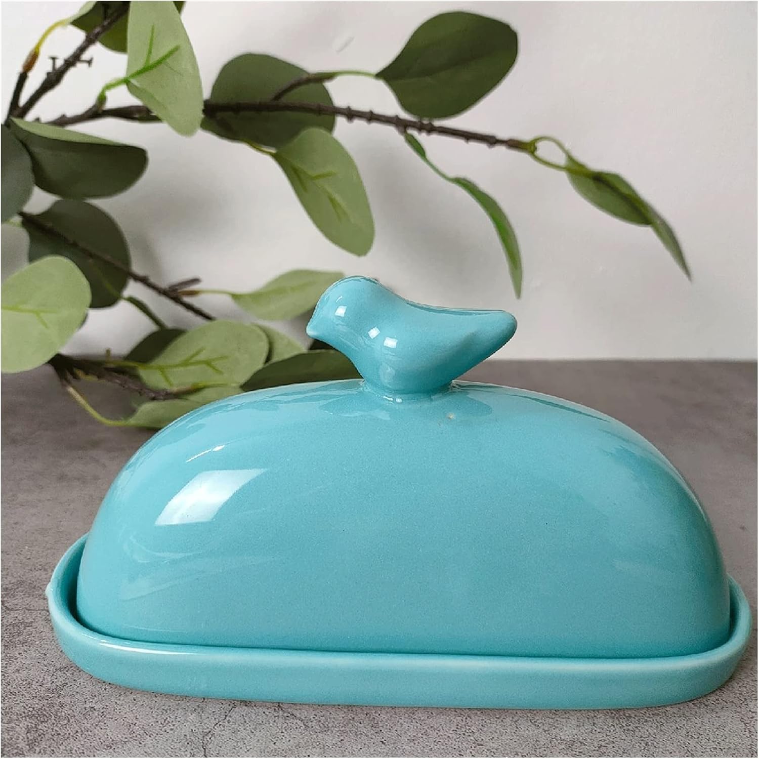 butter dish Creative Ceramics Butter Box Tableware Pan,Porcelain Butter Dish with Lid Handle Cover Design,Blue Ceramic Butter Dish Butter Plate