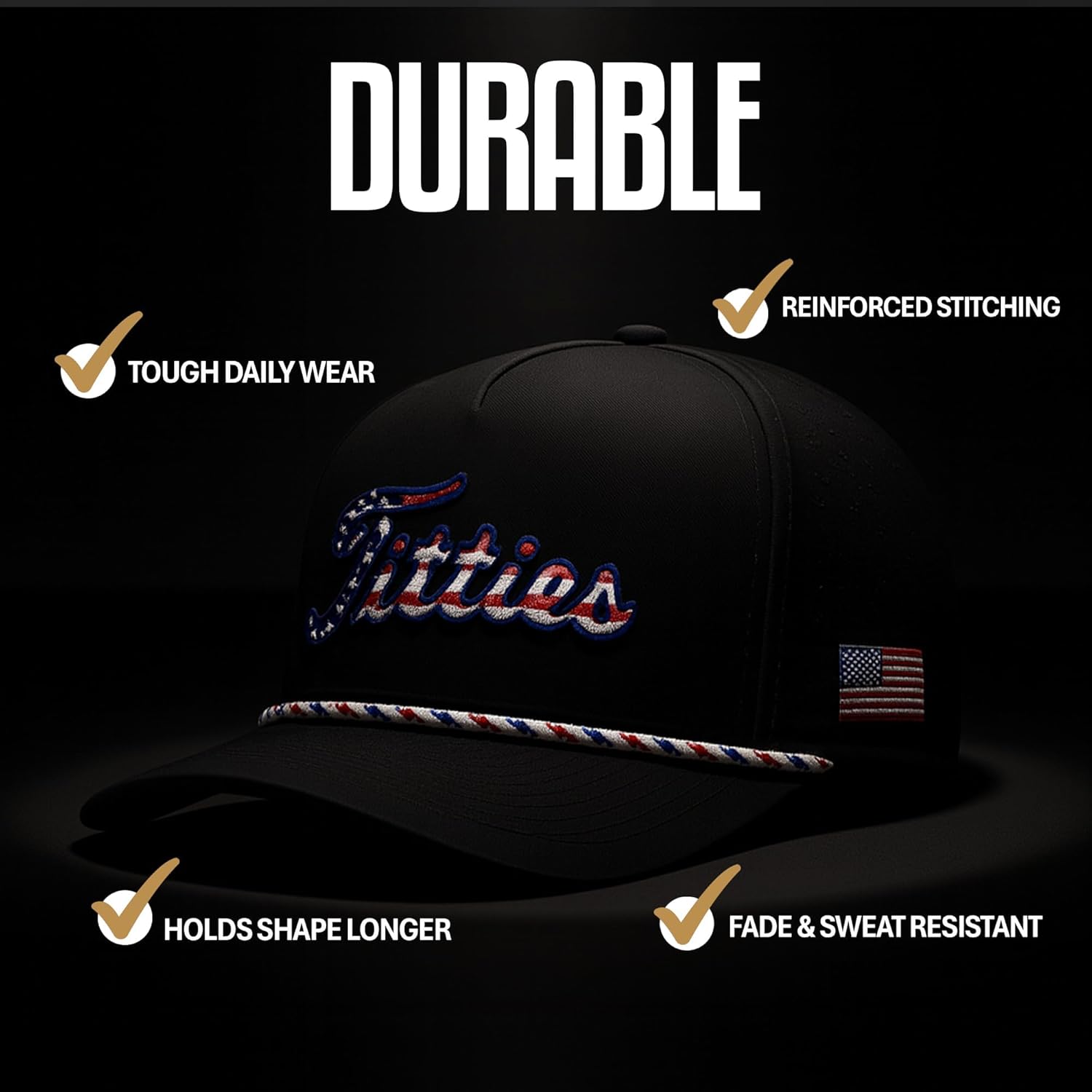 Curves & Clubs Titties Golf Hat - Funny Golf Hat, Titties Hat - Funny American Hat - Men's Gifts (Cotton, White-Black)