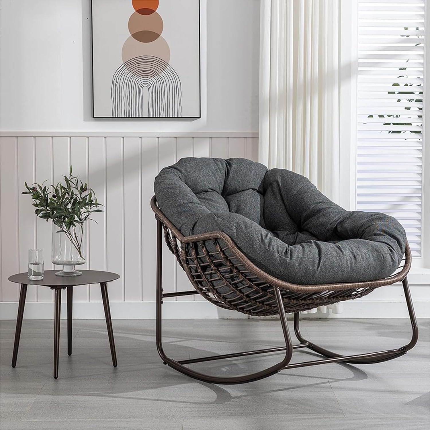 Silla Mecedora con Cojín Sillon de Relax con Soporte de Hierro para Habitación o Salón 150 kg,01