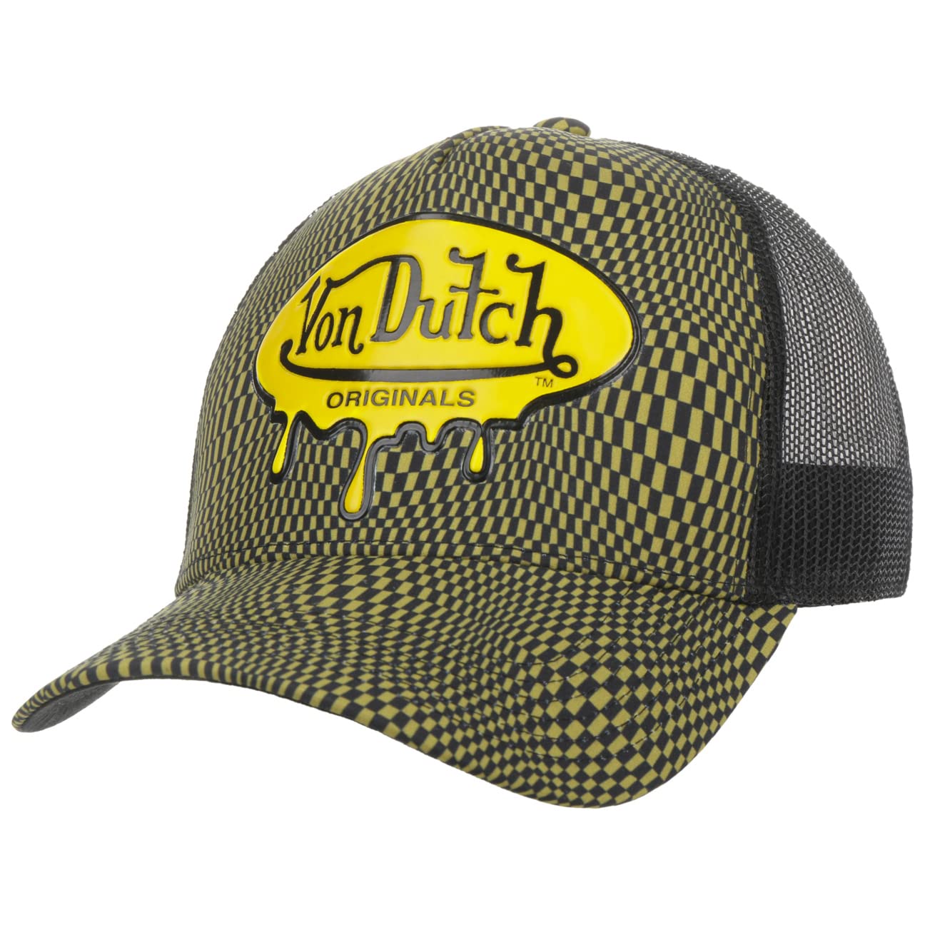 Von Dutch Melting Logo Trucker CapDutch Baseball Cap (One Size - Black-Yellow), 6 3/4-7 1/8