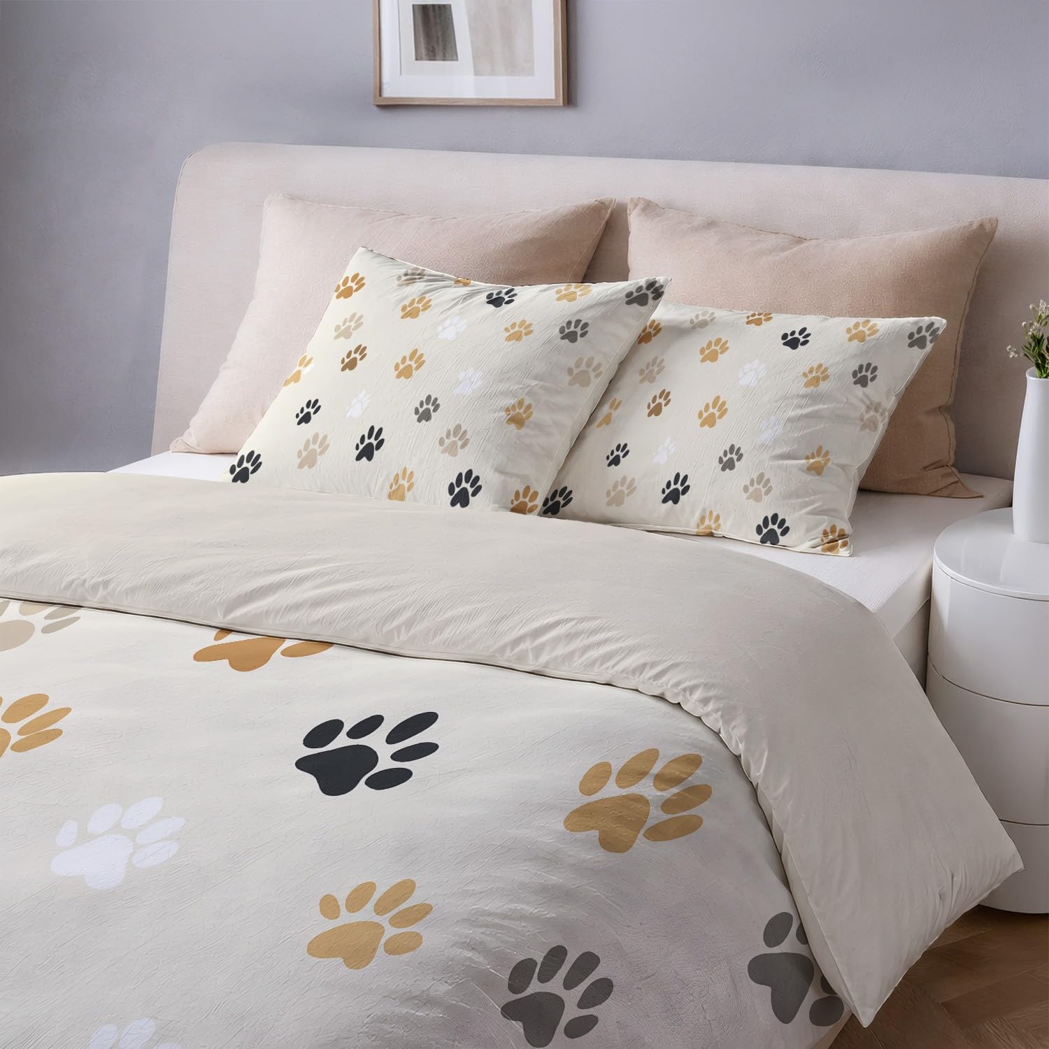Funda Nordica Cama 150 Funda De Edredon 220 x 240 Juego De Ropa De Cama Sin Costuras Animales Huellas de Patas - Amarillo De Microfibra Suave Reversible Ropa De Cama Set con Funda De Almohada 50x75CM