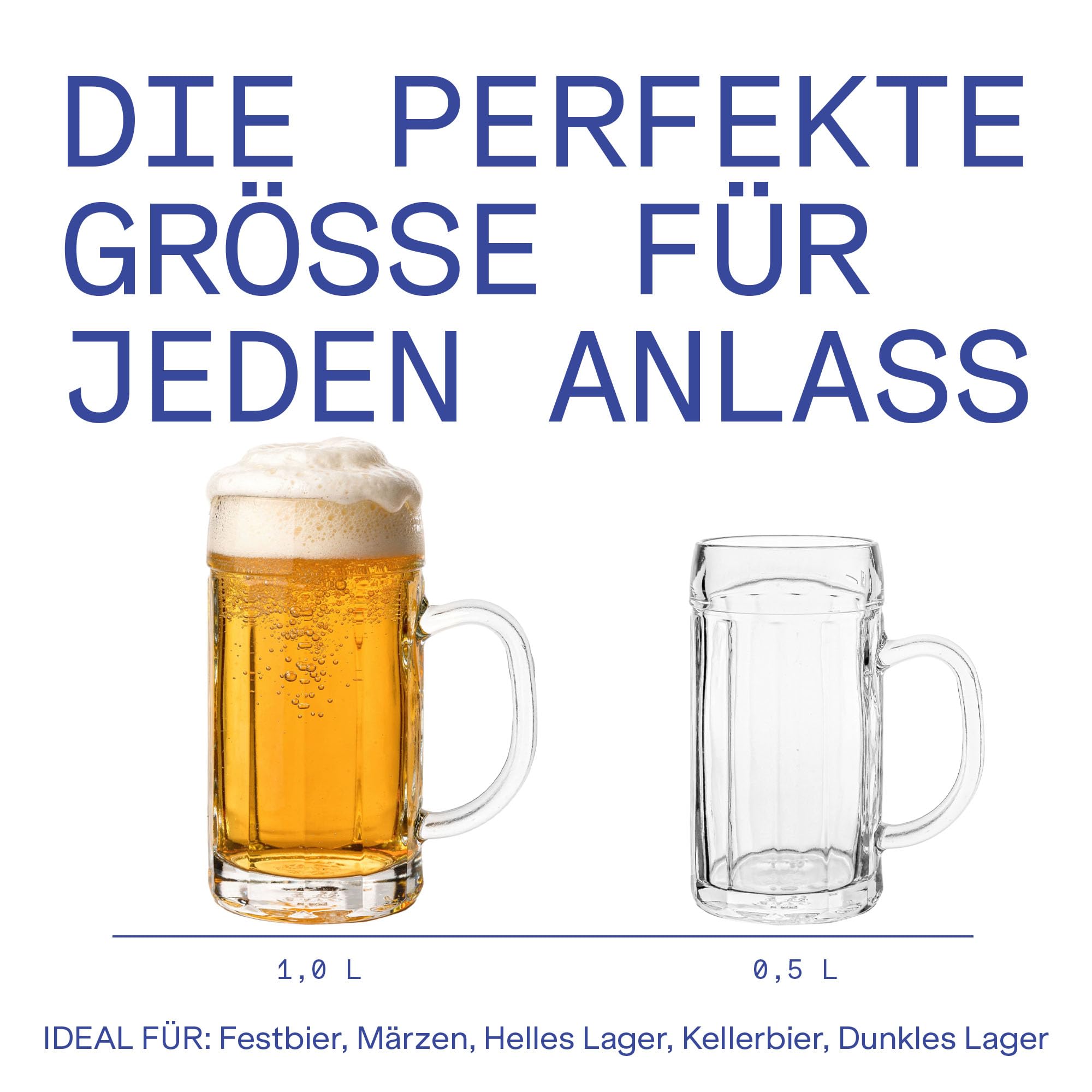 Oberglas Eckenmaßkrug Maßkrug Soda-Lime-Glas 1 l, 6er-Set