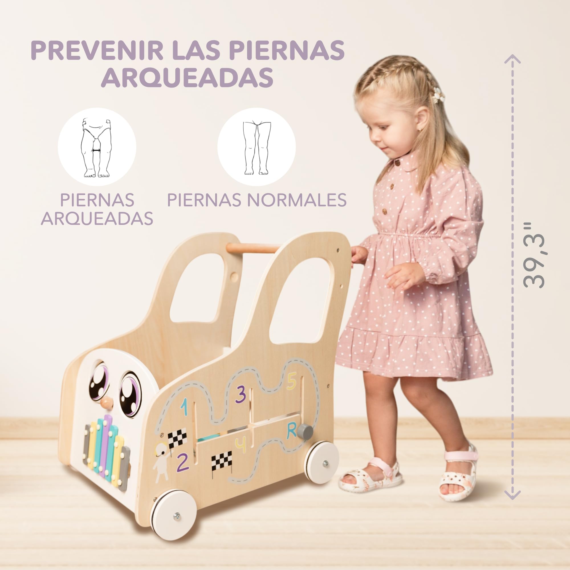 Carrito de Madera Cateam con Tablero de Actividades Montessori - Juguete de Empujar y Tirar Centro de Actividades Educativas con Almacenamiento para Juguetes - Banco de Trabajo con Ruedas