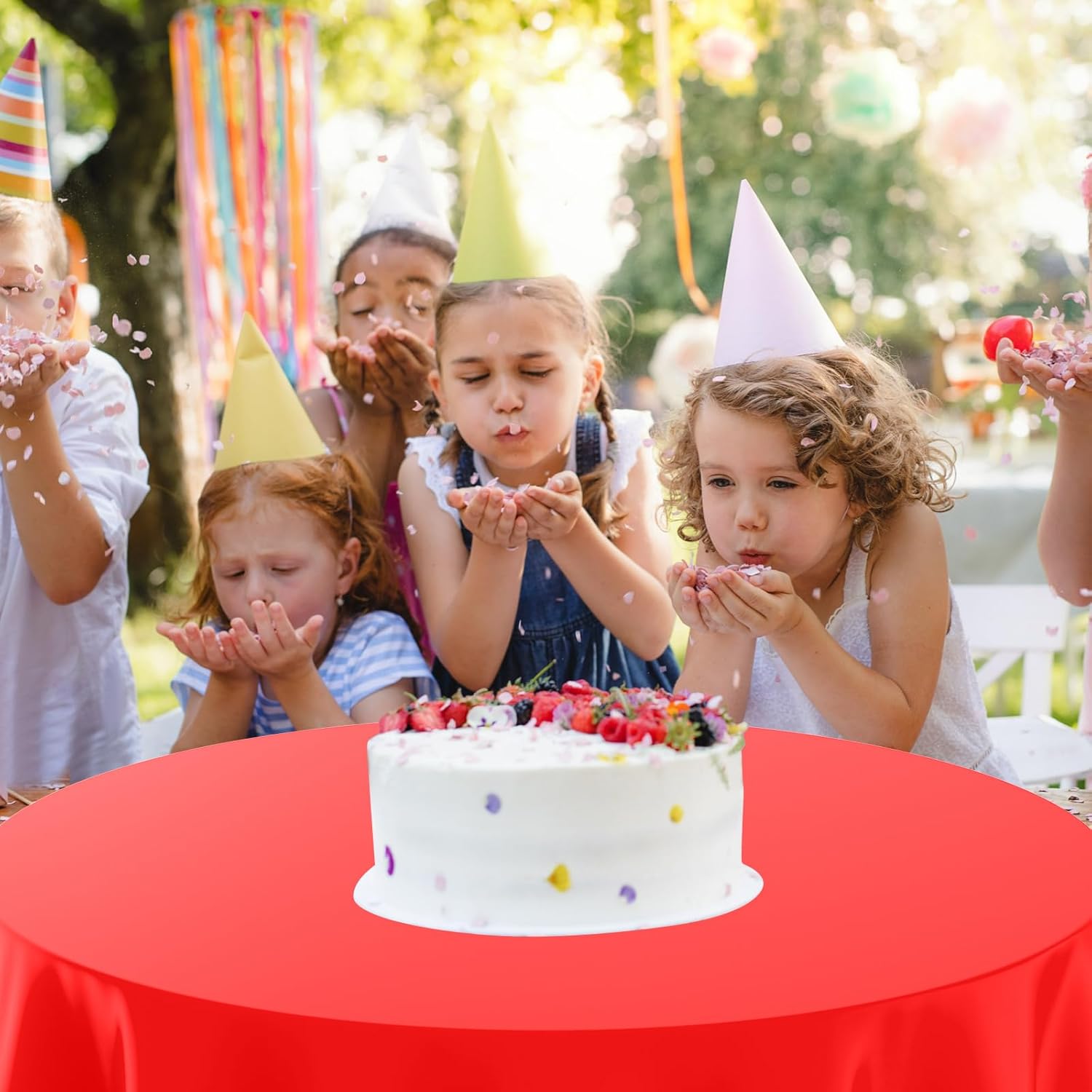 Kinlop 12 Pcs Cartoon Tablecloth Round 84 Inch Blue Sky and White Cloud Tablecloth Plastic Disposable Cow Table Cover Waterproof for Baby Shower Party Dinner (Blue Yellow Green)