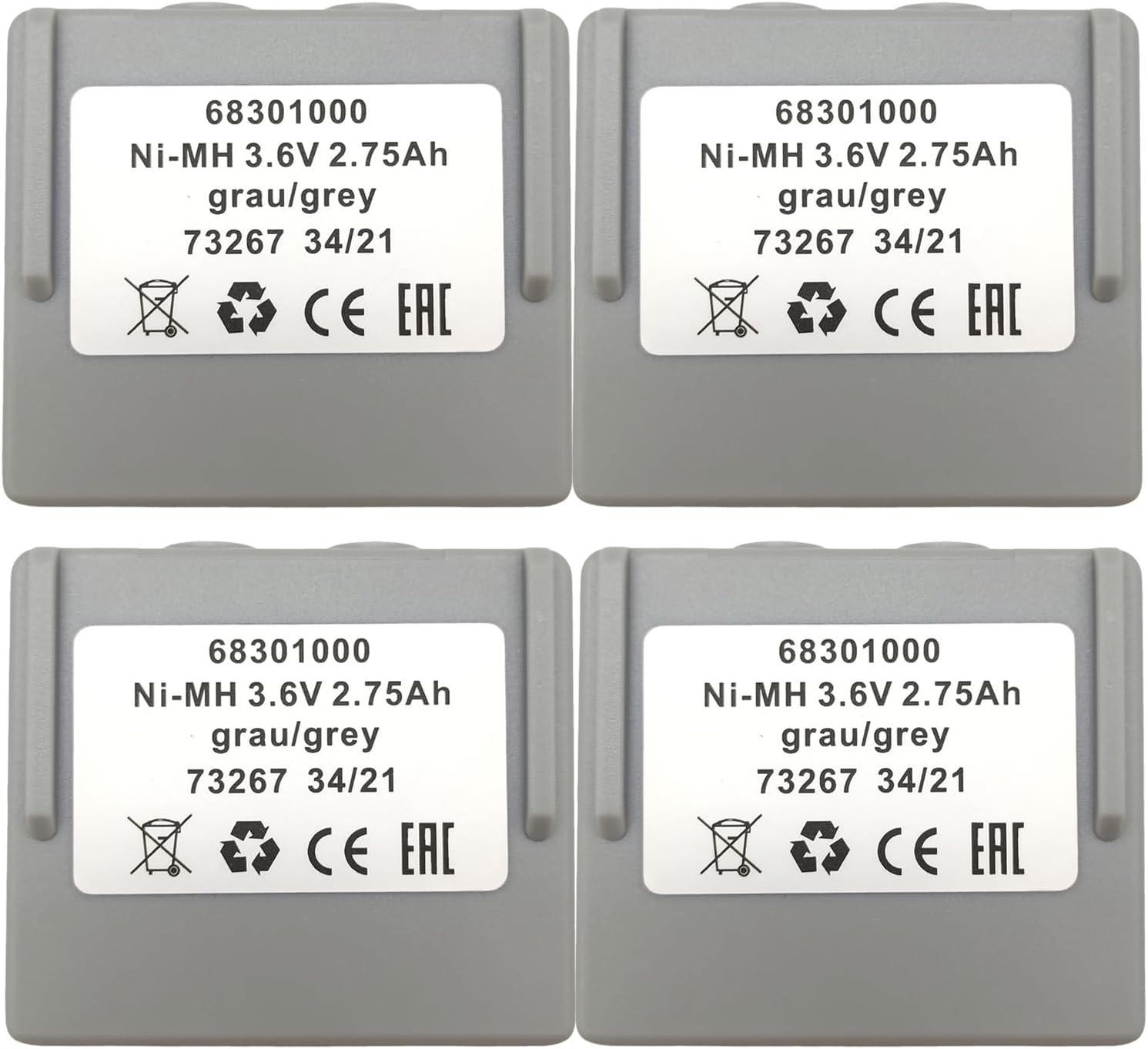 (4 Counts) 68301000 Replace 68300900 Battery - 3.6V 2750mAh 2.75Ah Ni-MH Grau/Grey Battery for HETRONIC Remote Control, Grey 68301000
