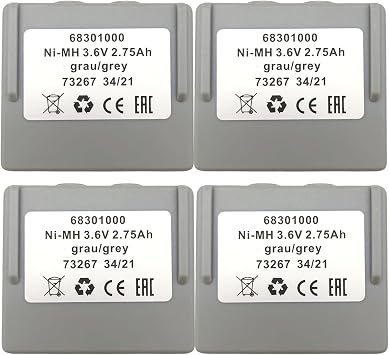 4 Counts 68301000 Replace 68300900 Battery - 3.6V 2750mAh 2.75Ah Ni-MH Grau/Grey Battery for HETRONIC Remote Control, Grey 68301000