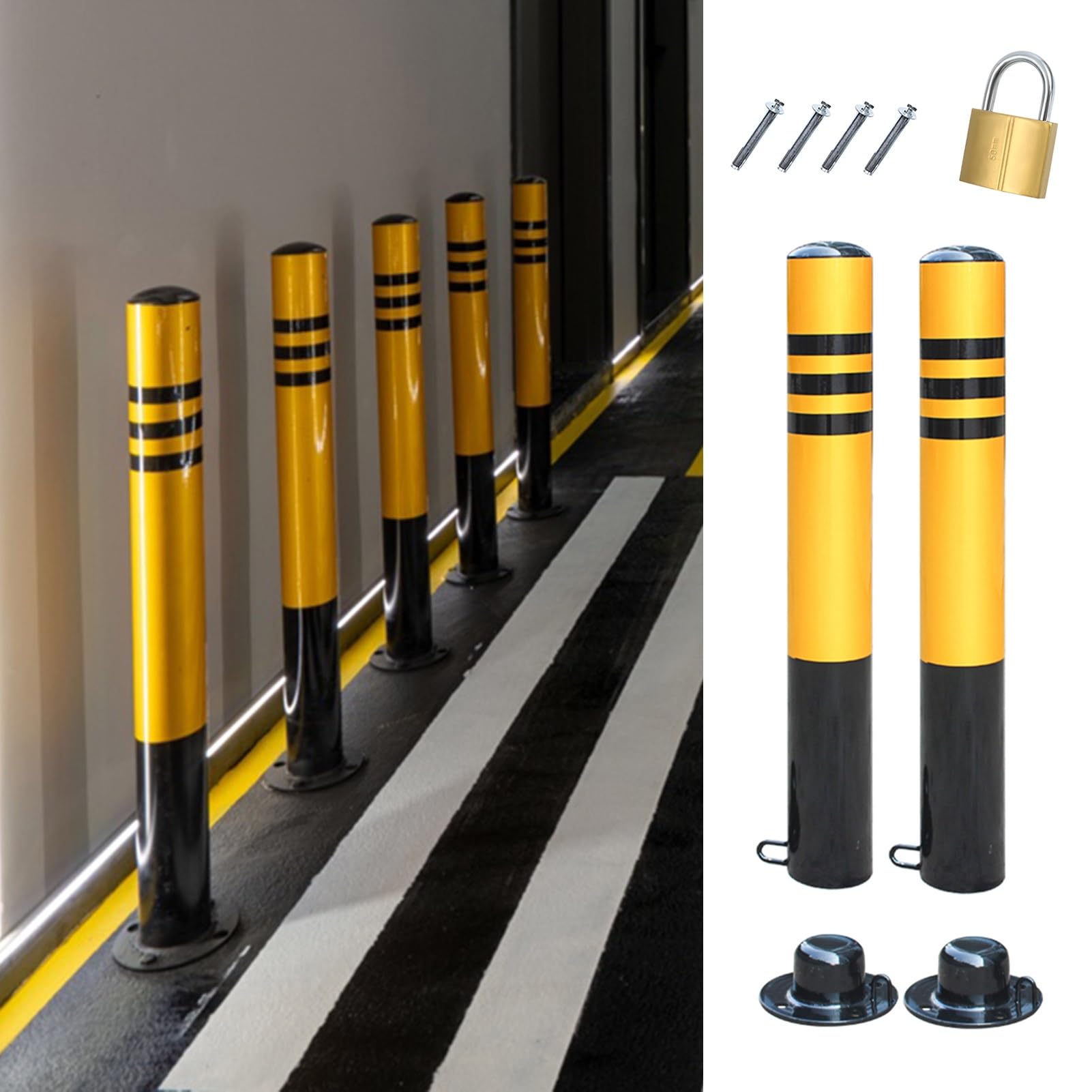 Garage Removable Parking Bollards, Reflective Safety Barrier Pole, Traffic Sensitive Areas Blocker Metal Pipe, Bolts & Lock Included (Color : W x H, Size : 11.4 x 120cm (4 1/2 x 47 1/4in))