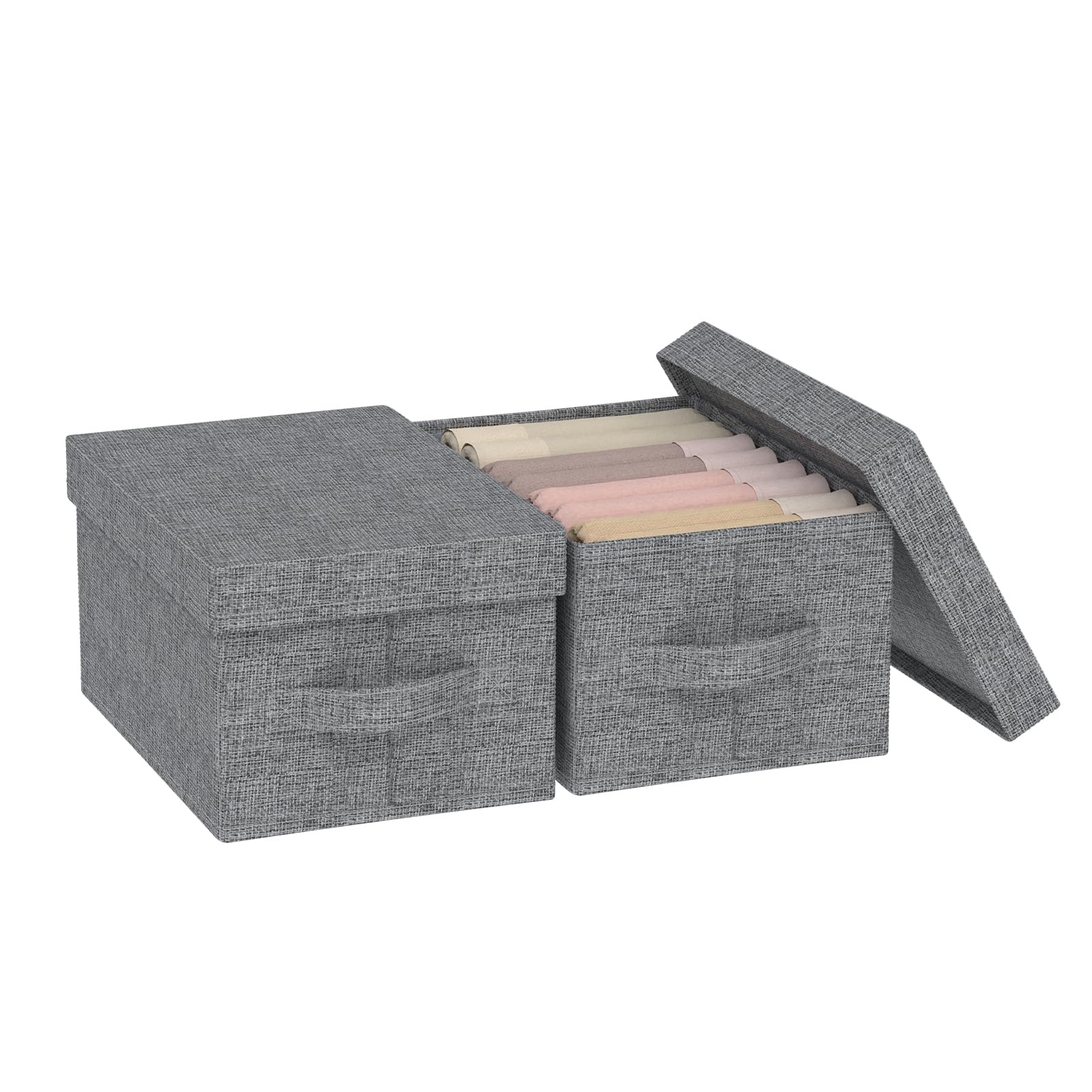ENUMAIL 2er Caja de Almacenamiento con Tapa, Organizador de Cajones Abatible, Cesta de Tela Decorativa Plegable, Adecuada Para Ropa de Cama, Libros, Colocación de Revistas, 33×23×18cm, Gris