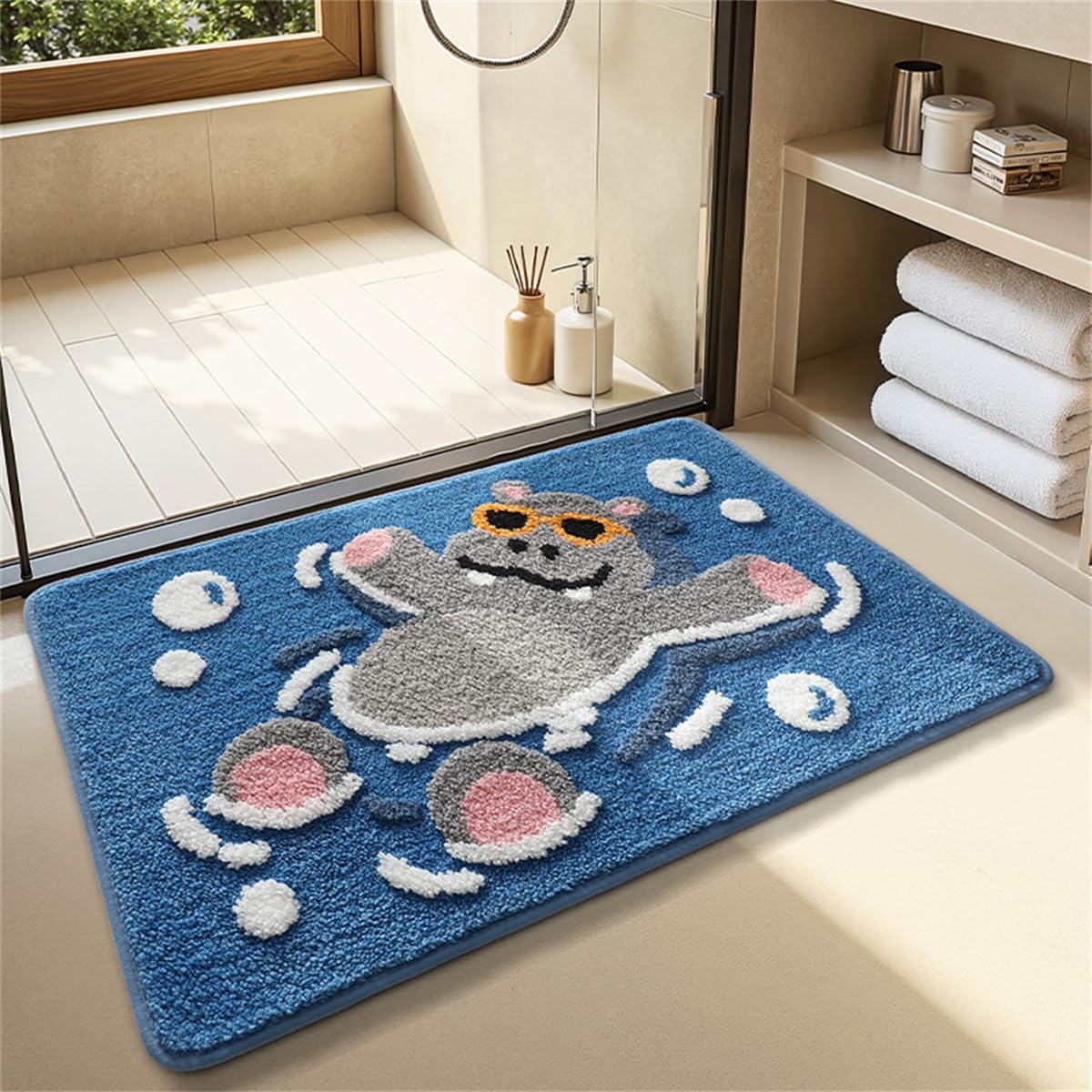 Ankah Animal Bath Mat, Cute Cartoon Bathroom Rug, Comfort Rug, Extra Absorbent Soft, Quickly Dry, Machine Washable Bath Rug Carpet for Toilet Bathtub Kitchen, 19.7" x 31.5", Hippo