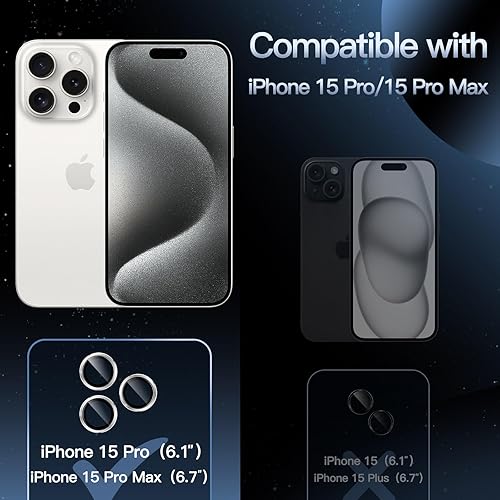 Miniatura 2 de JETech Protector de lente de cámara para iPhone 15 Pro de 6.1 pulgadas y iPhone 15 Pro Max de 6.7 pulgadas, cubierta de anillo individual de metal