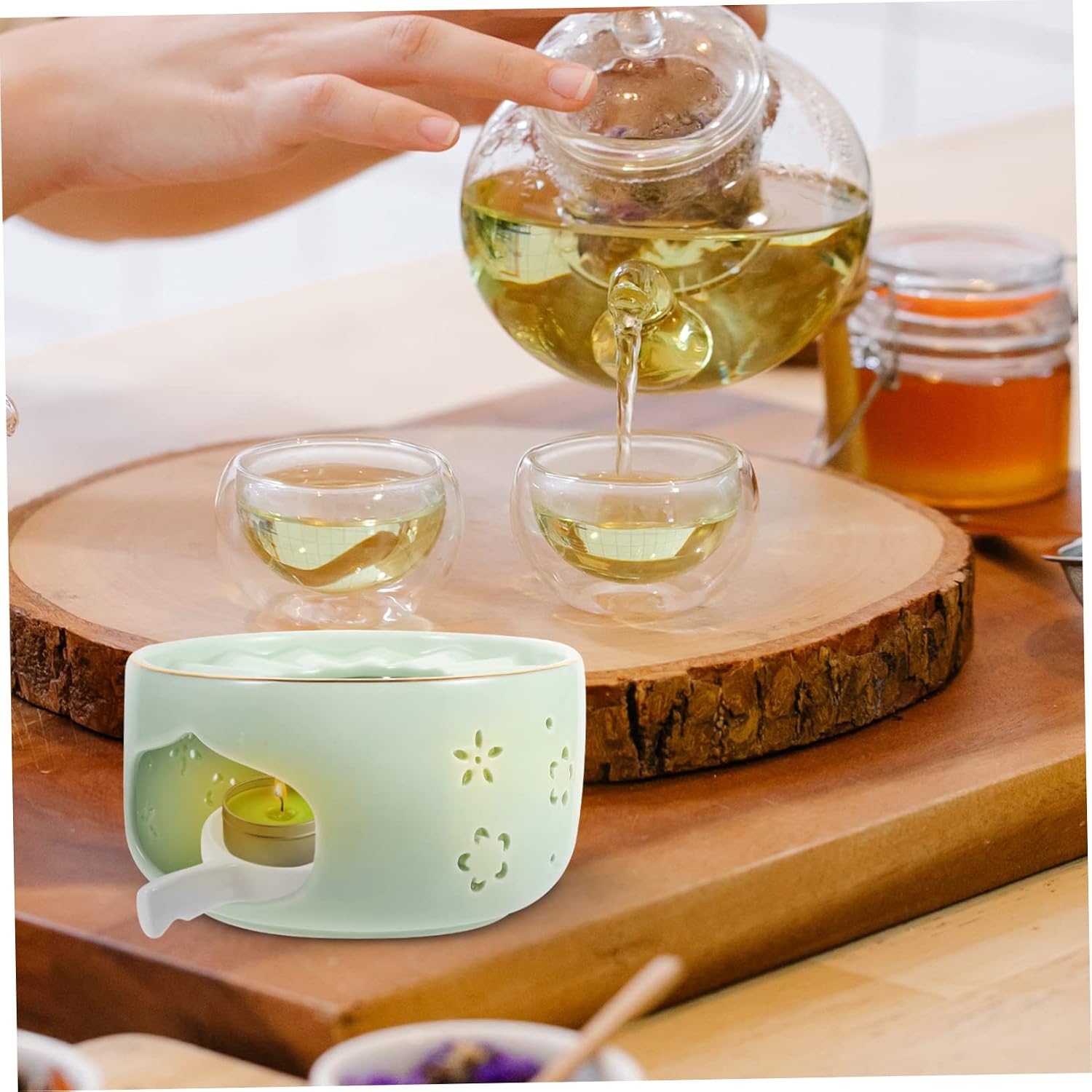 Ceramic Tea Heating Stove Glass Base Elegant Teapot Warmer for Loose Leaf Tea for Home and Restaurant Use