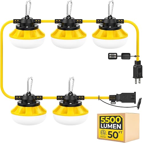 Cadena de luces de construcción de 50 pies 50 w 5500 lm ETL certificado brillante industrial al aire libre iluminación temporal LED colgante IP65