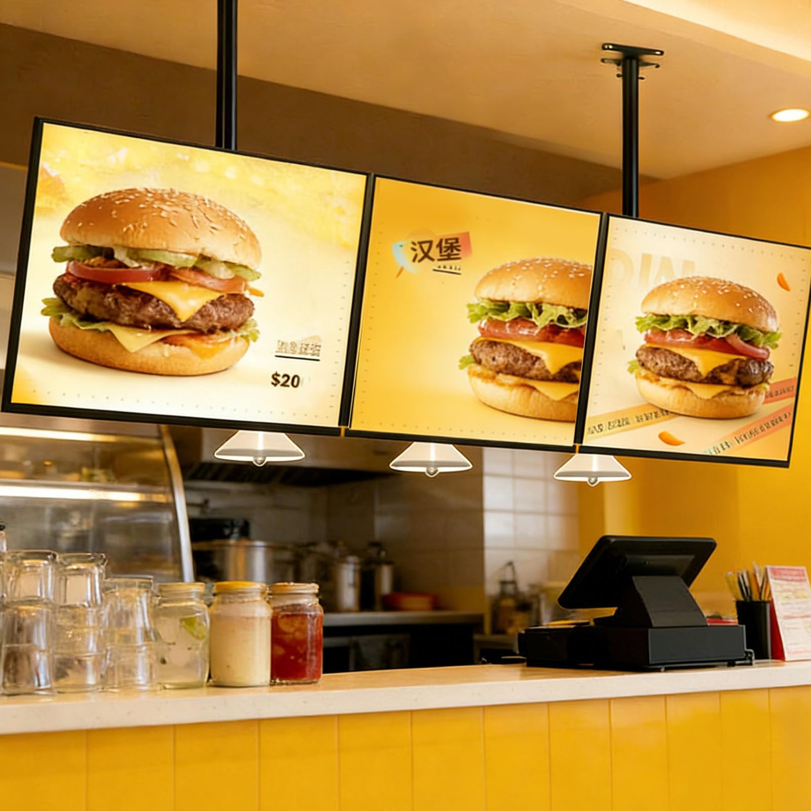 Jasny cyfrowy wyświetlacz reklamowy, cienki cyfrowy znak LED, podświetlany wyświetlacz menu LED do restauracji, barów i sklepów, tablica reklamowa ścienna do barów sklepów, 3 pe