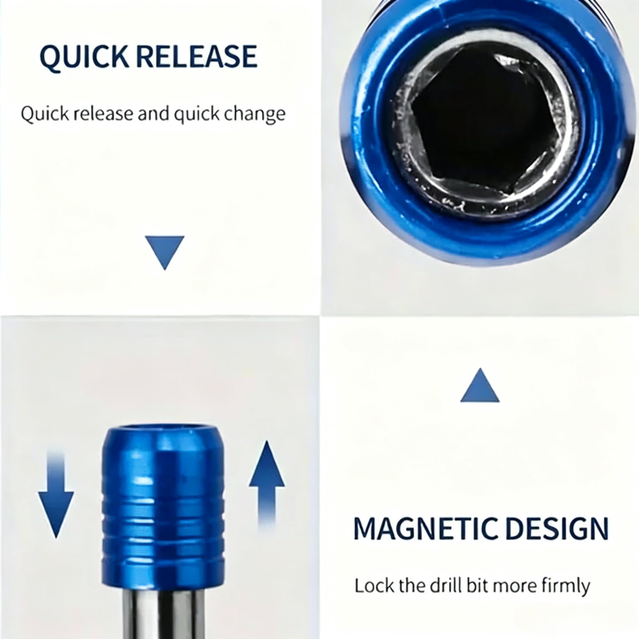 3-Piece Magnetic Bit Holder Extension Set, Quick Release Universal Impact Drill Adapter for Home DIY Projects（Blue） view 3