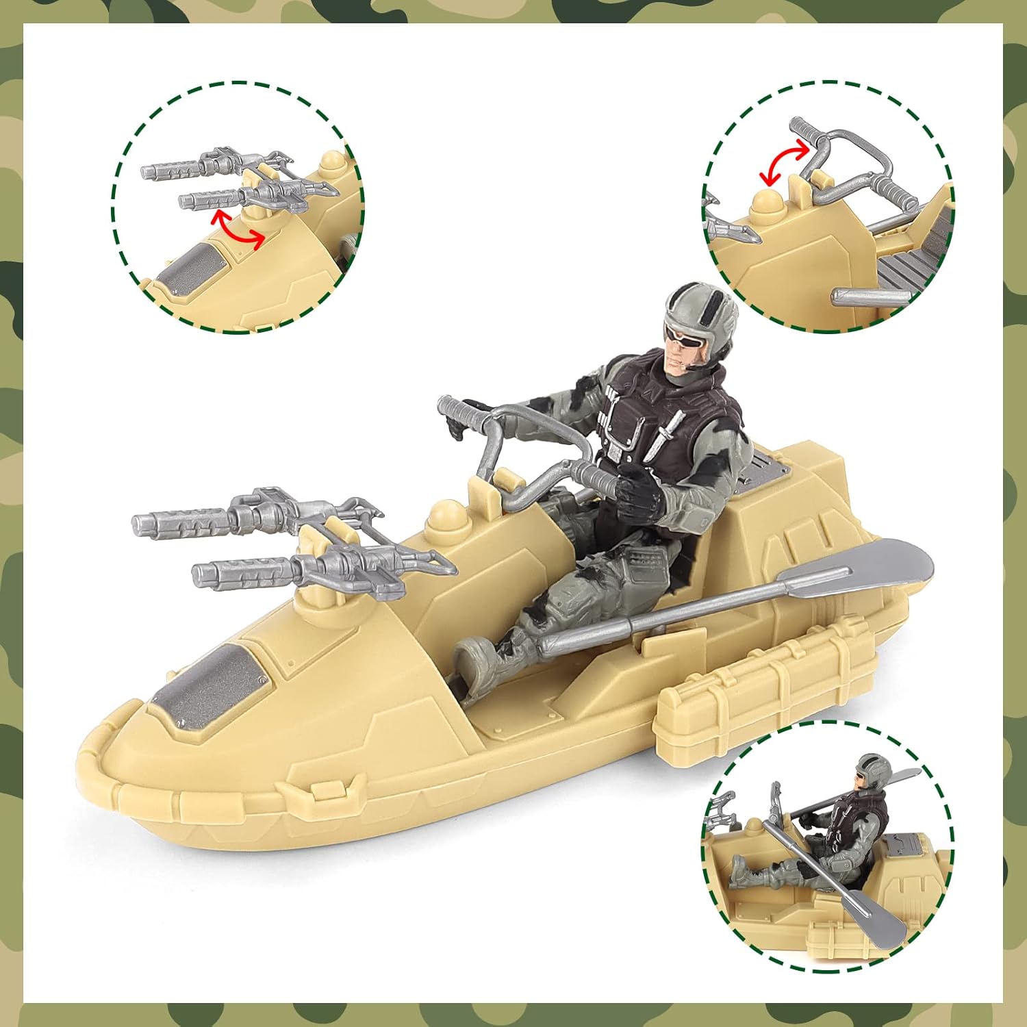 deAO Military Vehicles Set - Combat Boat Toy with 2 Army Men Figures, Batter Boat and Other Weapon Gear Accessories, Great Gift for 3-5+ Boys