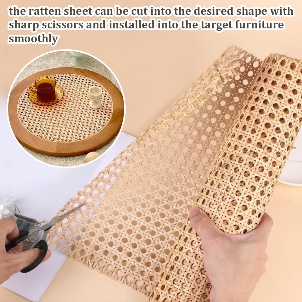Kleemeiero Rattan Gurtband, 35 x 150cm Rattan Geflecht Natürliches Rattan-Gurt Cane Webbing Rattan Roll Rattan Geweberolle Gewebtes Offenes Rattan Wabengeflecht für DIY-Projekte Möbeldekoration