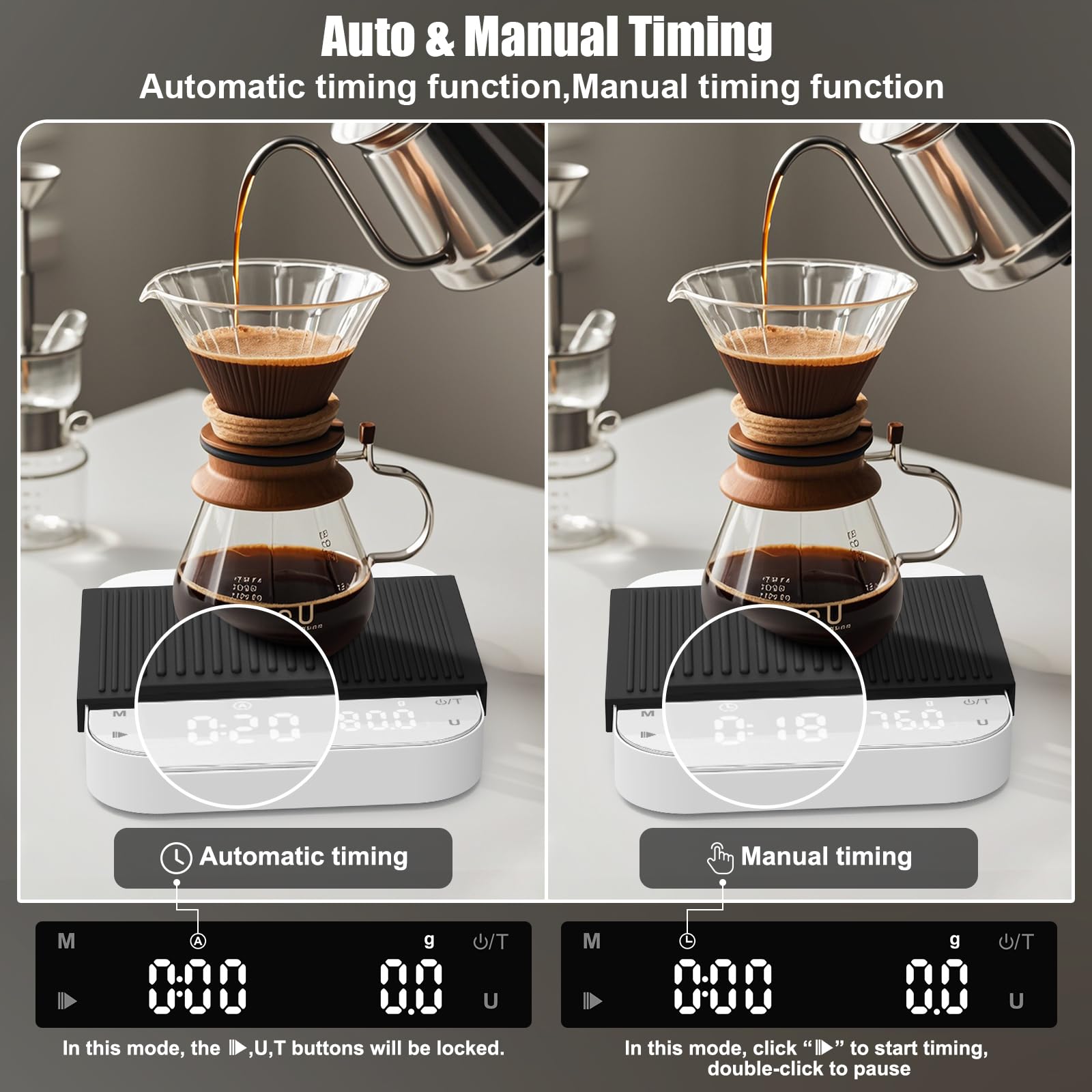 Diyife – Lot de 5 pèse-café numériques de haute précision avec minuterie, 3 kg/0,1 g, portable, tapis en silicone antidérapant, mise en veille automatique, blanc (charge de type C incluse)