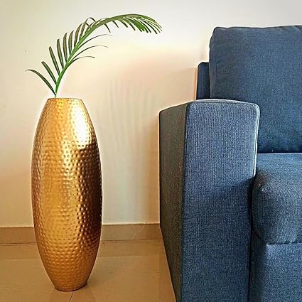 Mahogany Life Large Big Tall Size Trumpet Shape Flower Vase (24 Inch) | Gold Metal Floor Flower Vase For Home Decor Living Room Corner Large Long Big Size