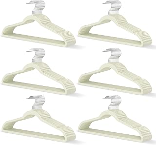 Ivory Velvet Hangers 60 Pack, Slim Space Saving Suit Hangers for Closet Organizer, Rotating Silver Hook, Non Slip Clothes Felt Hanger Heavy Duty for Coat,Shirt, Pants, Camisole, Dress