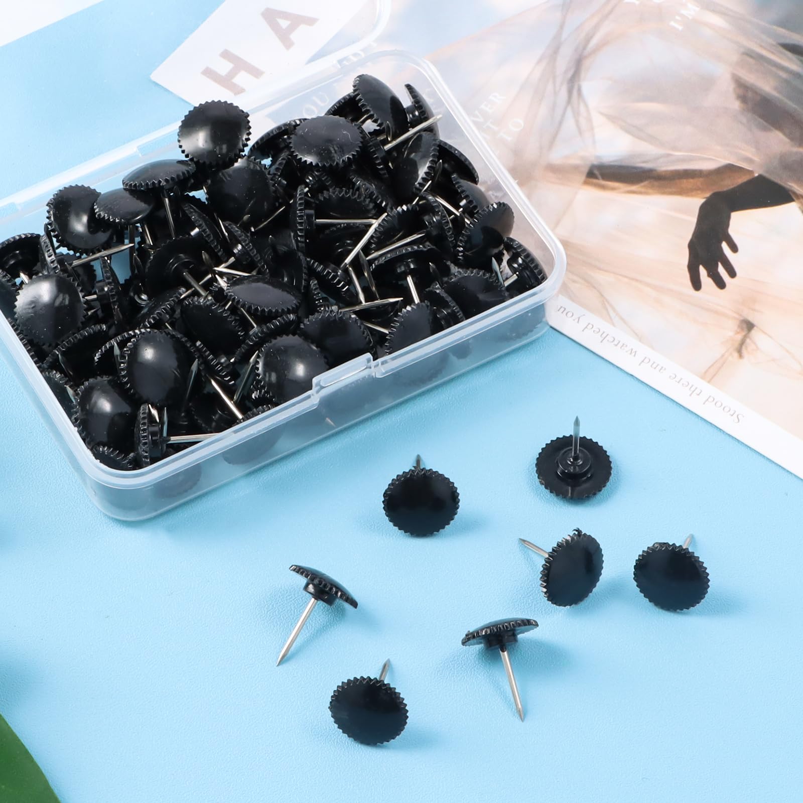 100 Puntine Da Disegno Per Lavagna In Sughero - Nero 15mm Per Poster E Foto - Foto 2