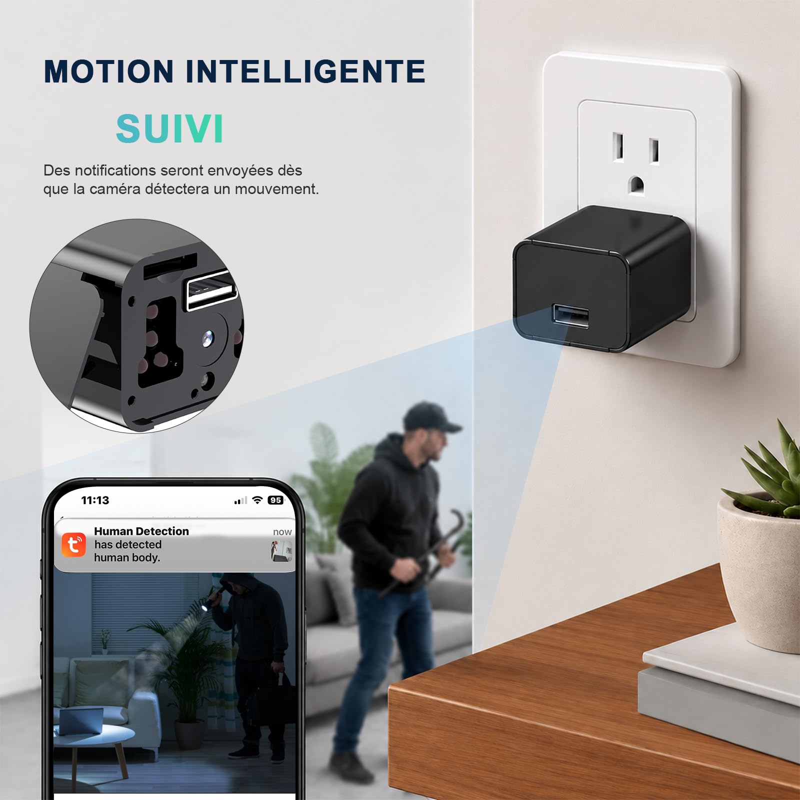 Mini Caméra Espion Caméras Surveillance Caméras avec Détection Mouvement & Vision Nocturne, Intérieur/Extérieur（5G WiFi）