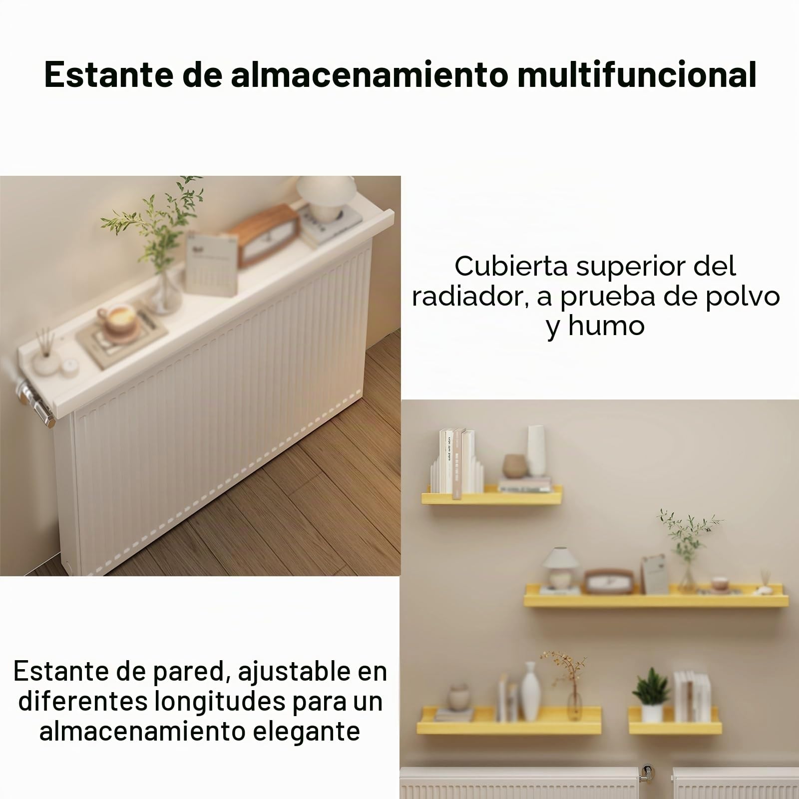 Balda Radiador de Pared de MDF, Cubreradiador, Baldas Flotantes Pared, Bordes Elevados para Evitar Caídas, para El Hogar, Sala de Estar, Dormitorio, Capacidad de Carga 25 Kg(White,90*12cm/35*5in)