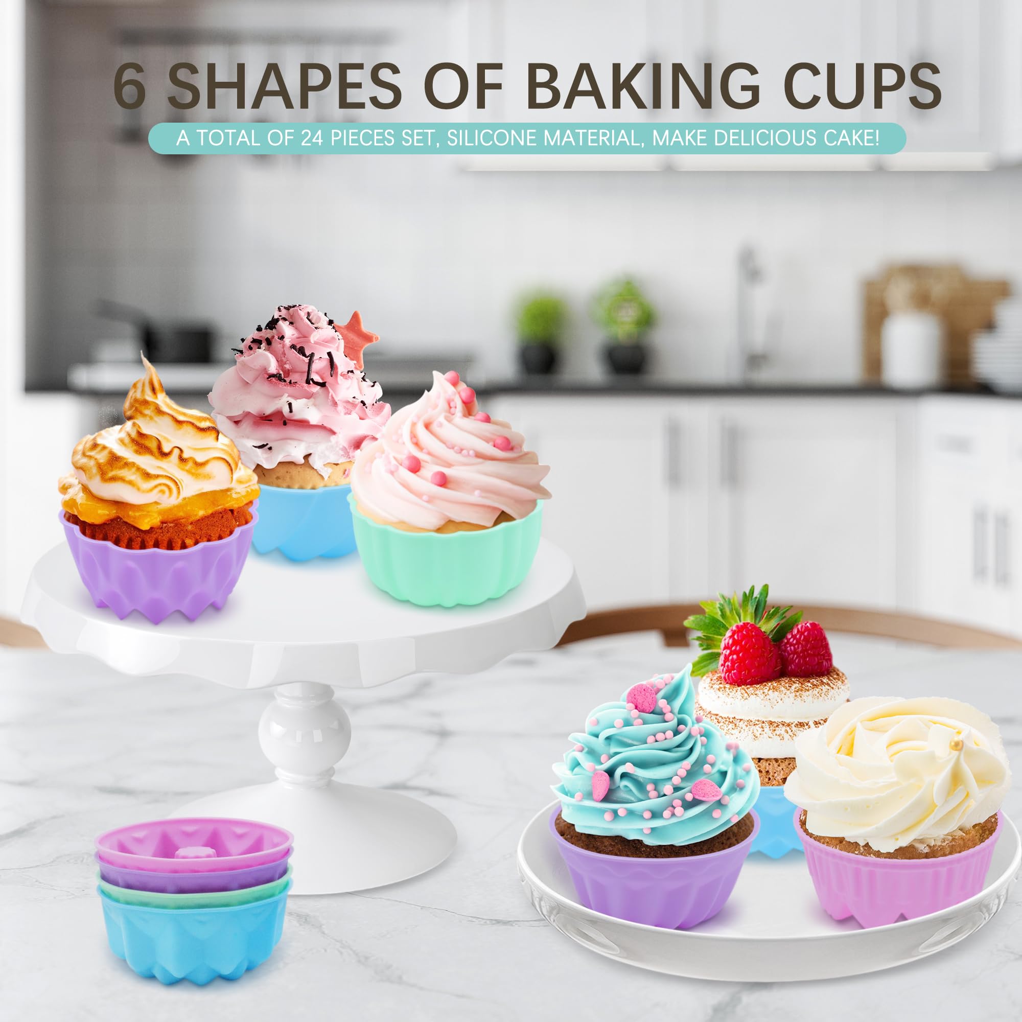 To encounter 24Pack Silicone Molds, Nonstick 3 inches Silicone Donut Mold, Silicone Baking Cups, Silicone Donut Pan, Muffin, Jello, Bagel Pan, Oven- Microwave- Dishwasher Safe
