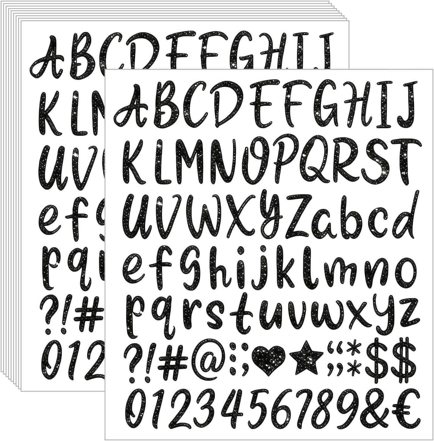 810 Pcs 1 Inch Black Glitter Letter Stickers,10 Sheets Small Vinyl Waterproof Self-Adhesive Alphabet Number Stickers for Graduation Cap Scrapbook Water Bottles Crafts (Black)