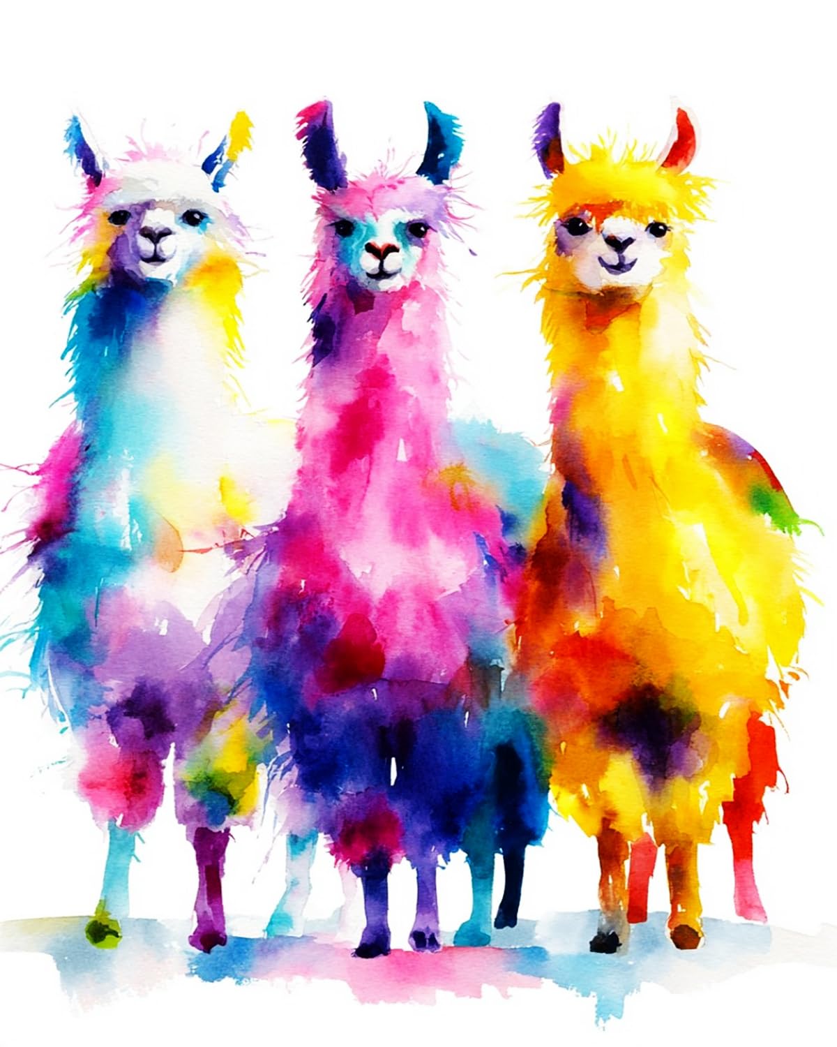 Liubaishi Multicolour Paint By Numbers For Adults, Rainbow Alpaca Trio, 16X20 Inch Canvas, Acrylic And Canvas Kit