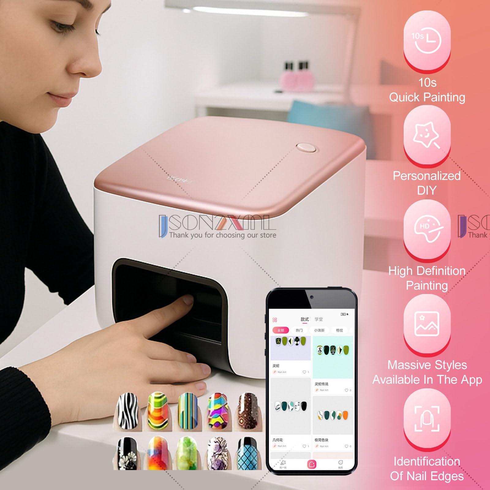 Impresora De Uñas para Uso Doméstico, Máquina 3D para Decoración De Uñas con Reconocimiento Automático De La Forma De La Uña, Impresora Digital para Decoración De Uñas Nail-Printer