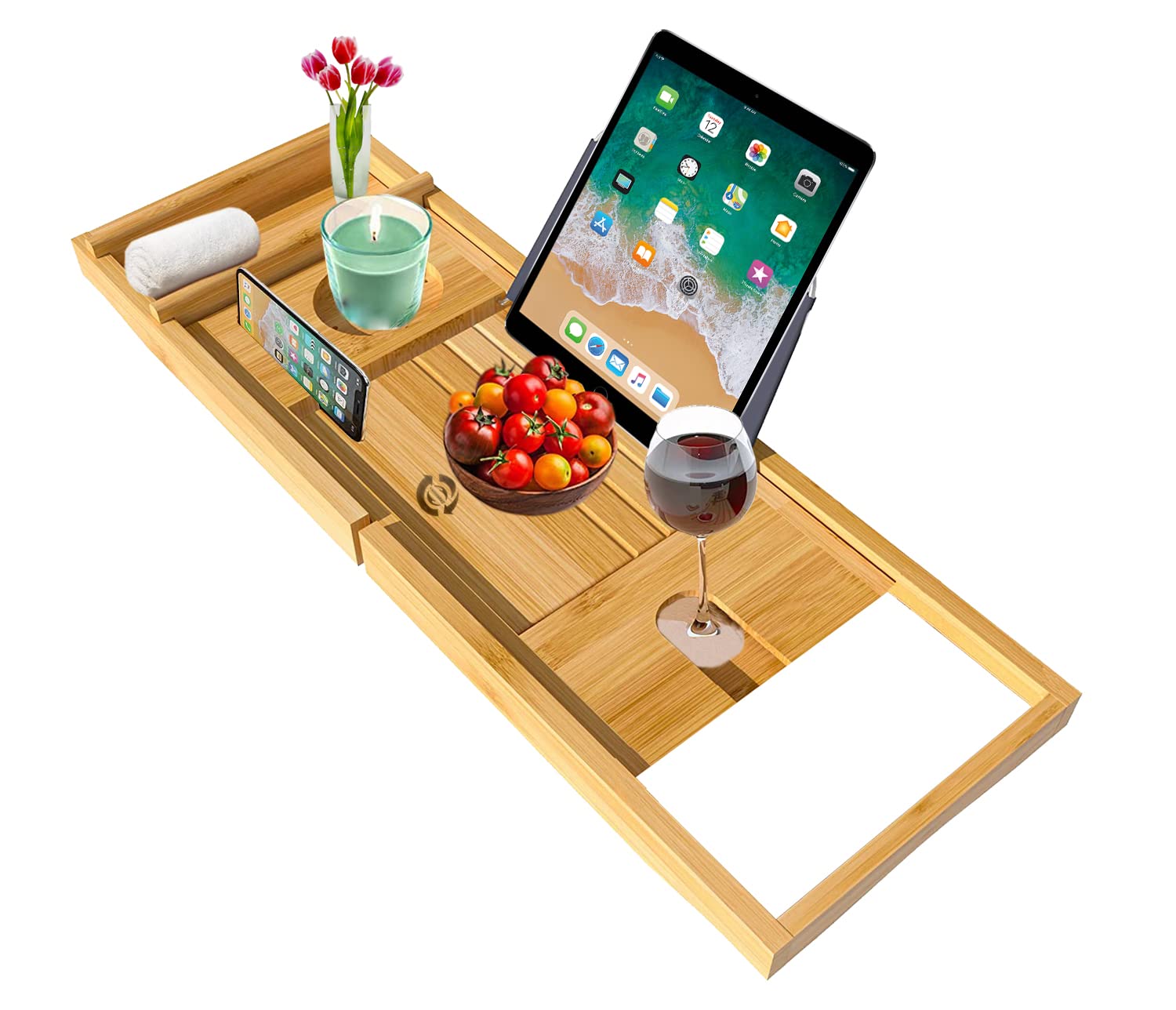 Bamboo Bath Caddy Bath Tray with Extending Sides - Natural