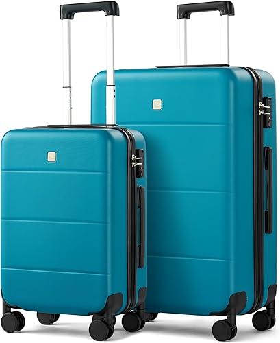 Hanke Juego de equipaje de 2 piezas de carcasa dura con ruedas giratorias, equipaje mediano a cuadros, equipaje de viaje ligero para hombres y
