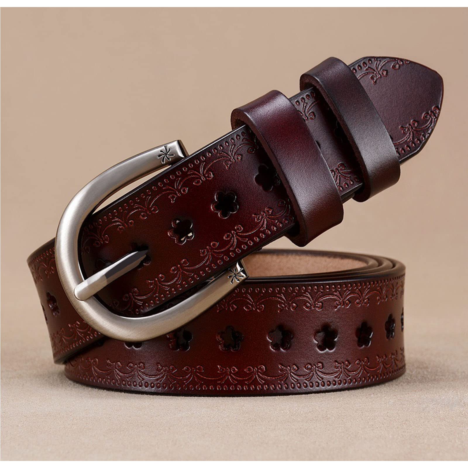 Genuine Leather Hollow Flower Belt for Jeans Pants Wide Belt Bloom and Bling Cut-Out Leather Belt- Custom handmade  main image 2