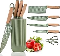 Vista 1 de Green Knife Set, 6 Pieces Professional Kitchen Knife Set with Universal Knife Block, Super Sharp Knife Set with Ergonomic Handle Non-stick Stainless