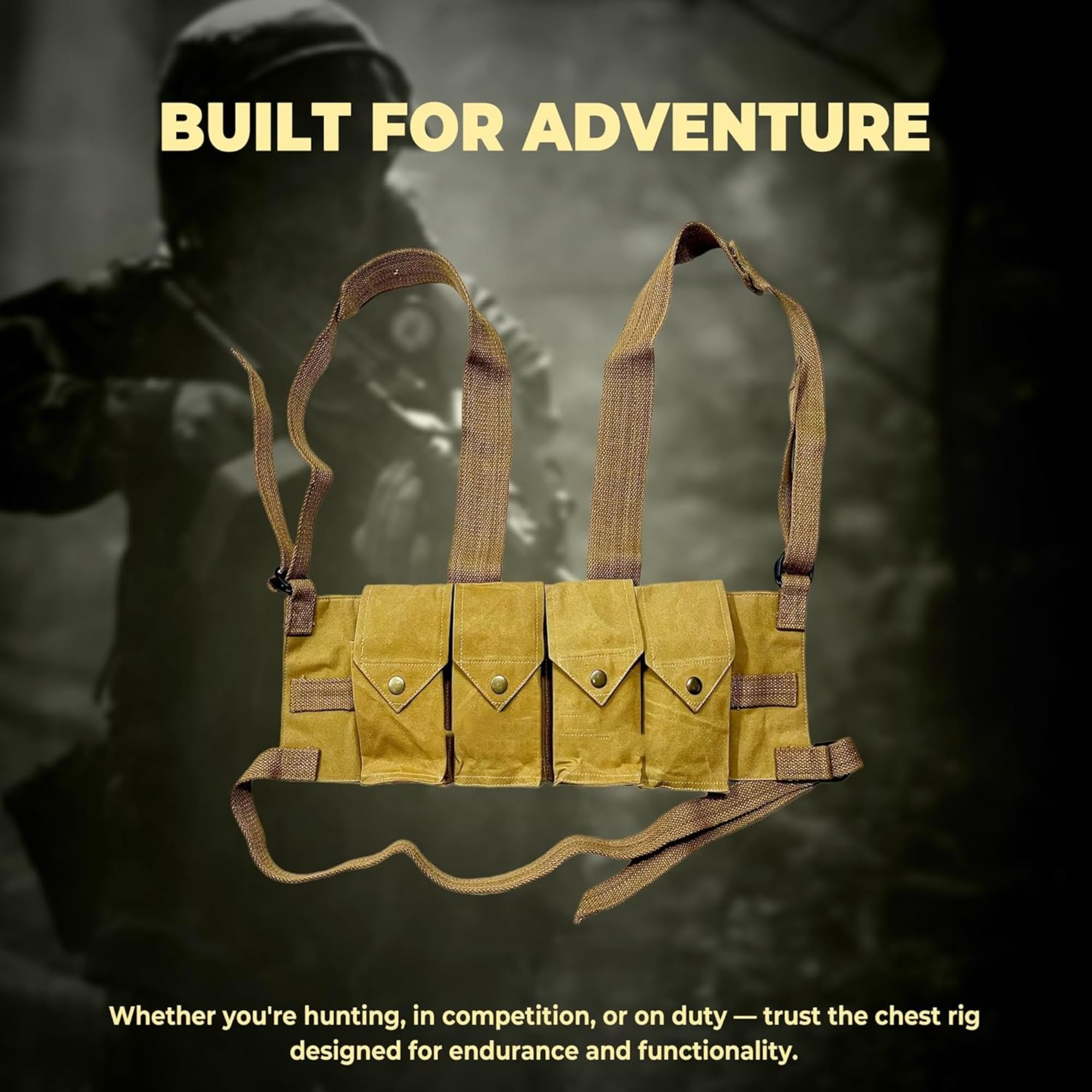 Warreplica Rhodesian Fereday & Sons Chest Rig FAL/G3/M14 Bush War/20rd .308/7.62x51mm 4 Mag Pouch Tactical Chest Rig Khakhi