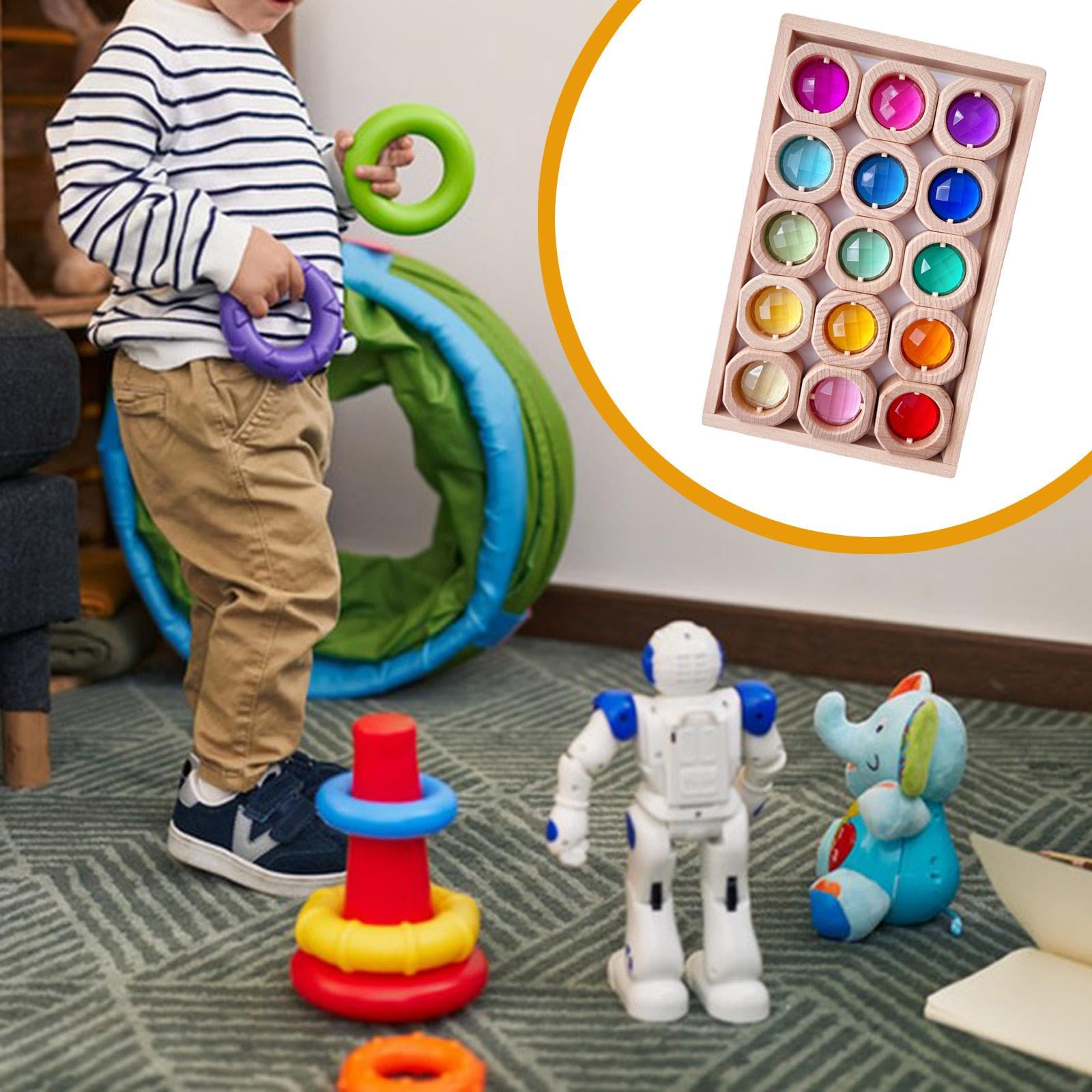 Blocchi da Costruzione Arcobaleno, Giocattoli Sensoriali, Giocattolo Impilabile in Legno Traslucido E Acrilico, Giocattolo Didattico per Bambini