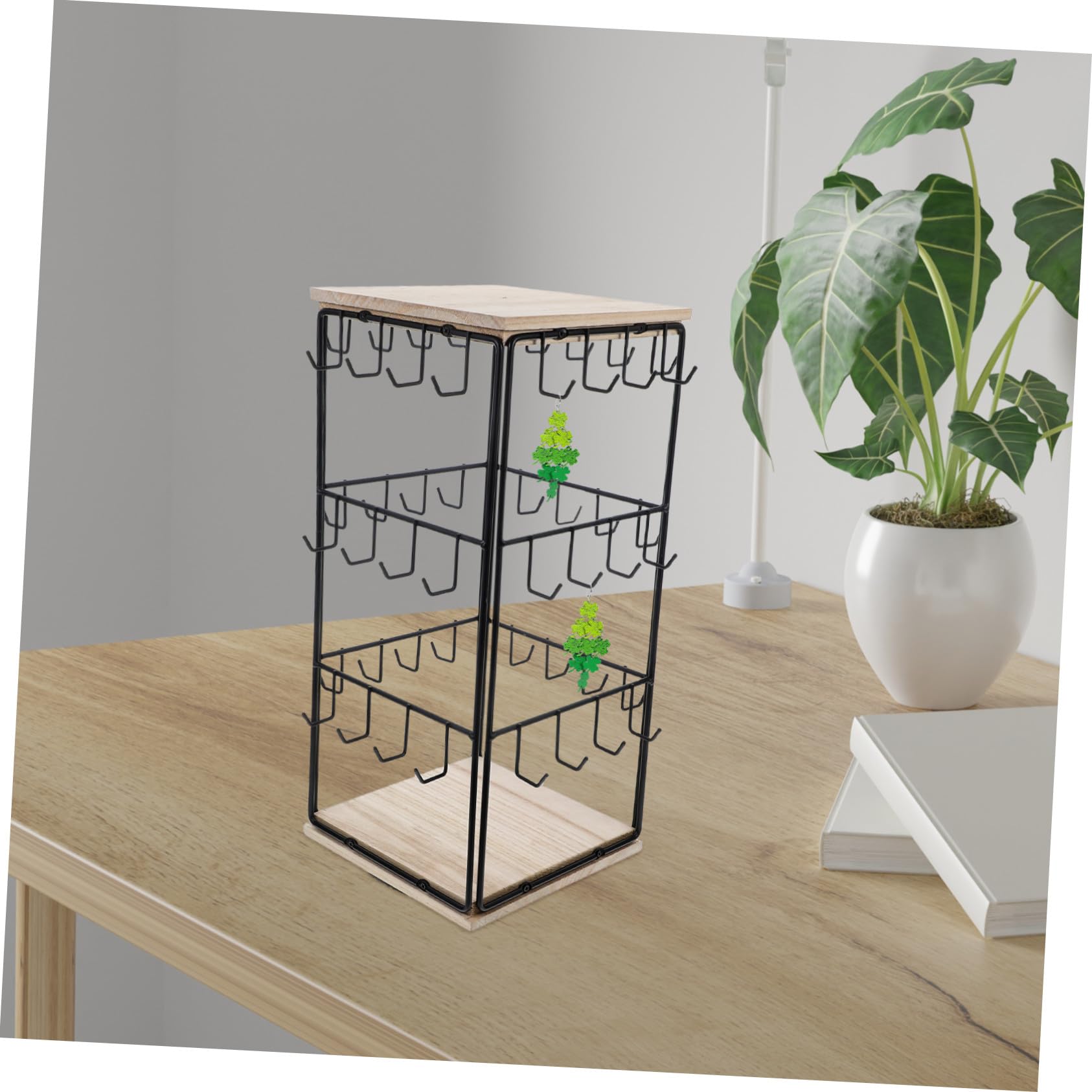Rotierender Schmuckständer aus Naturholz mit Haken Multifunktionaler Ohrring Ringhalter Platzsparender Organizer für Schmuck Drehbares Design für Verkaufsstände und Schminktische