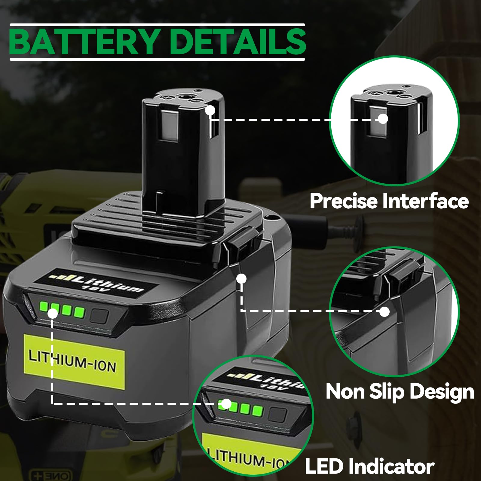 2 baterías de repuesto para Ryobi P108 P108 (8,0 Ah/8000 mAh, batería de repuesto para Ryobi P108 P104 P105 P107 RB18L50 RB18L15 RB18L25 RB18L13 RB18L40 Werk) batería con indicador LED