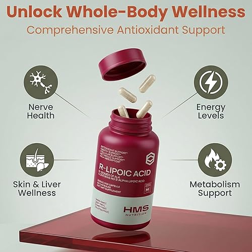 Miniatura 9 de Ácido R-lipoico estabilizado de 300 mg por porción, ácido R alfa lipoico puro (R-ALA) de alta potencia activo R isómero, antioxidante nervio