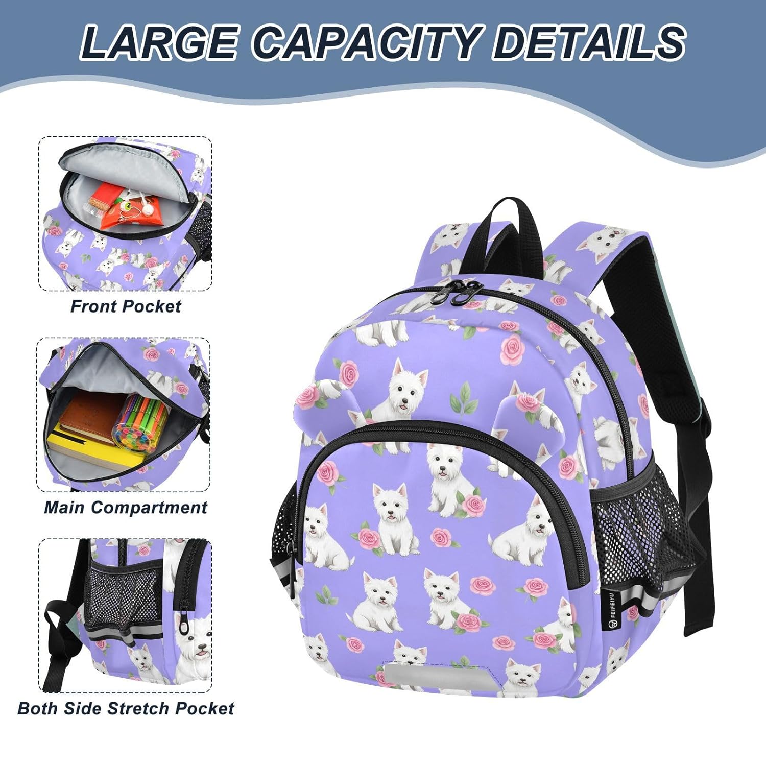 Pets Dogs Flowers Purple Pattern Toddler Harness Backpack for Boys Girls 3-6 Years Kids Backpack with Anti Lost Safety Leash Child Leash Backpack for Travel Preschool Walking