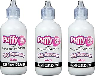 Puffy 3D Fabric Paint Set – 3 White Bottles, Non-Toxic, Permanent & Washable, Easy-Squeeze Tips for T-Shirts, Shoes, Bags, DIY Crafts & Fabric Projects